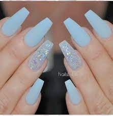 Blue Coffin Nails With Sparkle Coffin Nails Glitter Blue Acrylic Nails Quinceanera Nails