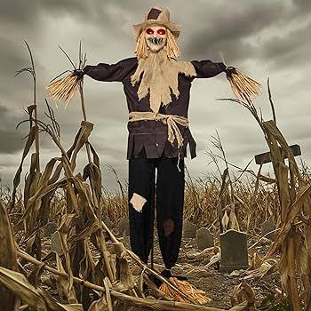 Amazon.com: JOYIN 70" Halloween Animatronics Scarecrow Decoration Outdoor,  Standing Ghost Prop with Motion Light Sound, Scary Animated Decor for Yard  Farm Garden Indoor Haunted House : Patio, Lawn & Garden