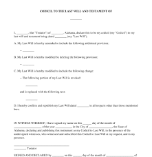This last will and testament example is a basic document that outlines modest personal belongings of any individual. Codicil To Last Will And Testament Sample Template