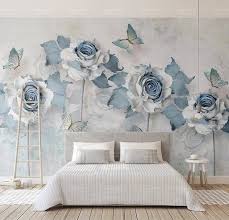 3d Blue Rose And Butter Fly Removable Wallpaperpeel Stick Etsy Wall Wallpaper Kids Wall Murals Decor