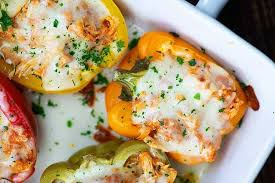 Stir in the dijon mustard until combined then add in the broccoli florets. Chicken Parmesan Stuffed Peppers Low Carb And Keto