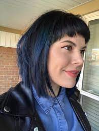 Navy Blue Hair Pravana Goldwell Navy Hair Blue Black Balayage Hairpainting Bangs Shortbangs Texture Navy Blue Hair Navy Hair Medium Hair Styles