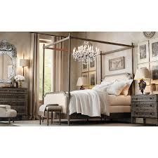 Slight scratches to bottom of metal frame on left side (when facing bed) and foot of bed (see images). Restoration Hardware Vienne Queen Size Canopy Bed Aptdeco