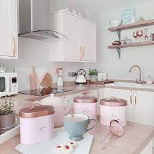 Rose gold cement utensil holder. 610 Pink Kitchens Ideas In 2021 Pink Kitchen Shabby Chic Kitchen Chic Kitchen