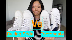 Simply get it a little bit wet, squeeze out the excess water and then erase the old dirt marks and spots. Cleaning White Shoes Toothpaste Vs Baking Soda Youtube