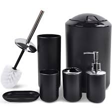 That makes the black and white combination perfect for any bathroom, regardless of size or style. Amazon Com Cerbior Bathroom Accessories Set 6 Piece Bath Ensemble Includes Soap Dispenser Toothbrush Holder Toothbrush Cup Soap Dish For Decorative Countertop And Housewarming Gift Black Home Kitchen