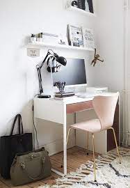 Ikea Micke Desk In Small Workspace White Walls Room Pink Feminine Magazine Shelf Small Space Ikea Home Office Home Office Decor Home Office Chairs