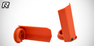 Rpm shock shaft guards are a simple design, replacing stock shock spring cups with ones that have mounting holes for a thin but tough shield that rises up to the base of the shock body. Rpm X Maxx Shock Shaft Guards Orange Red Rc