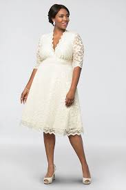 The Definition Of Short And Sweet This Knee Length Lace Plus Size Wedding Dress Is Perfect Fo Plus Size Short Dresses Casual Wedding Dress Short Wedding Dress