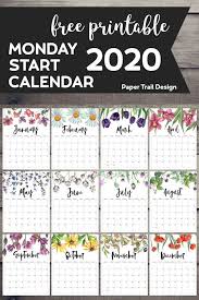 Free Printable 2020 Monday Start Calendar Floral Paper Trail Design Free Printable Calendar Paper Trail Free Printables