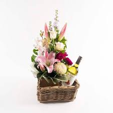 Call us today on tel: Flowers Wine Basket Bloomin Boxes