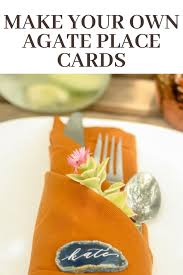 You can use a variety of materials and techniques, from embroidery to watercolor paint. Make Your Own Agate Place Cards Pretty Handy Girl