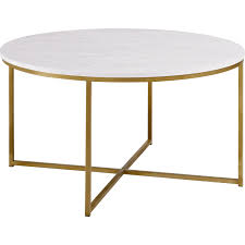 Walker Edison Gaf36almgd 2 Piece Round Coffee Table Set White Faux Marble Gold In 2020 Coffee Table Faux Marble Coffee Table Dining Table Gold