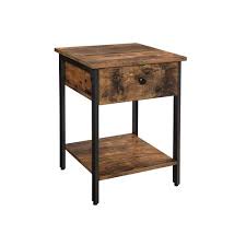 Panel bed with rustic grooved headboard. Rustic Brown Nightstand End Table Vasagle By Songmics
