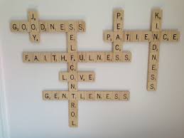 Fruit Of The Spirit Scrabble Wall Art Could Make Art Work With Words Overlapping Like This Scrabble Wall Art Art Wall Kids Scrabble Tile Crafts
