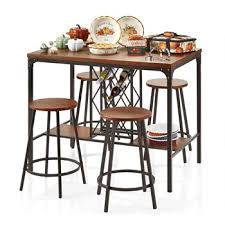 5 pcs dining table set, modern kitchen counter height pub table and chairs for 4, wood pub bar table set for breakfast nook, small space living room (brown) walmart usa $ 181.99 Wood Metal Pub Style Dining Table And Stools Set 5 Piece Christmas Tree Shops And That Home Decor Furniture Gifts Store