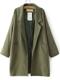 Army Green Lapel Pockets Loose Trench Coat Shein Sheinside Olive Trench Coat Army Green Coat Boyfriend Coat