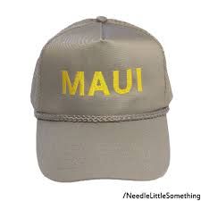Maui Embroidered Khaki Mesh Back High Quality Hat Cap Etsy Quality Hats Embroidered Dad Hats