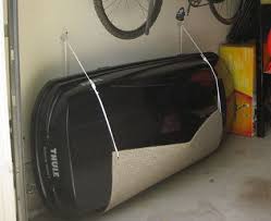 Thule Roof Box Hanging On Wall Garage Organisation Roof Box Garage Bike