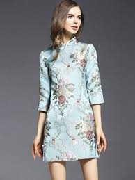 Enchant You Blue Embroidered Qipao Cheongsam Dress Chinese Style Dress Oriental Fashion Cheongsam Dress