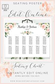 Wedding Seating Chart Poster Landscape 24x18 Blush Florals