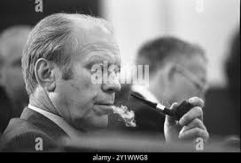 Vintage photo of president Gerald Ford and First Lady Betty Ford in the  living quarters of the White House, Washington, D.C. USA, 1975 Feb. 6. By  M.S. Trikosko Stock Photo