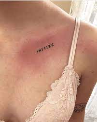 word inspire inked in a tiny minimalist font on the left clavicle bone piercing piercing clavicula word tattoos on hand tattoos small words tattoo