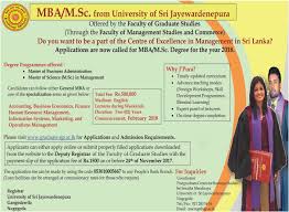 Mba M Sc In Management Faculty Of Graduate Studies University Of Sri Jayewardenepura Graduate Studies Business Courses Business Management Degree