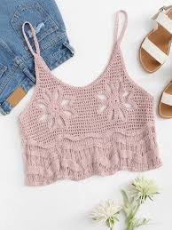 Hollow Out Crochet Crop Cami Top Orme Atkilar Orgu Tig Isi Ceket