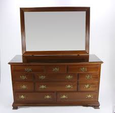Ethan Allen Georgian Court Triple Dresser With Mirror In Cherry Wood 11 Drawer Dresser With Mirror Cherry Bedroom Furniture Wood Bedroom Sets