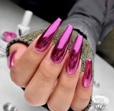 Chrome Magenta Nails Pink Nail Art Pink Nails Long Nail Designs
