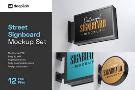 Download Street Signboard Mockup Set In Outdoor Advertising Mockups On Yellow Images Creative Store PSD Mockup Templates