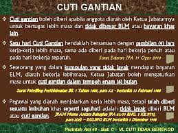 Namun begitu, kerja lebih masa pada bulan disember yang dituntut cuti gantian boleh digunakan pada tahun berikutnya terhad kepada bulan januari sahaja. Cuti Gantian Kerja Lebih Masa Urusan Mengaturkan Kerjanya Boleh Tidak Boleh Dibuat