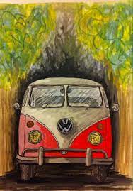 voleks wagen van car poster color art paint سيارة فولكس فان الوان رسم painting art transportation