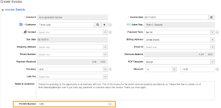 A purchase order number (po number) can be defined as a unique number assigned to an individual or small business owner to purchase an order form. How Do I Create Invoice With Po Wo Number Apptivo Faq