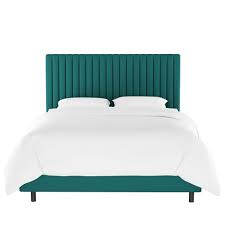 Queen king bed frame velvet fabric black upholstered vs pu leather. Channel California King Bed Velvet Teal Opalhouse Target