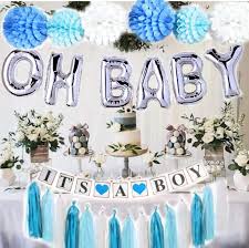Choose our baby shower themes for boys collection and stylishly yet effortlessly give your baby shower party a trendy and chic decor. Baby Shower Decorations For Boy Oh Baby Letters Balloons 6 Pompoms It S A Boy Banner Blue Tasells Blue Silver And Grey Baby Shower Party Decorations Blue Backdrop Centerpiece Buy Online In Bosnia And