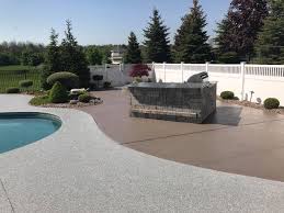 Step Up Your Pool Patio With A Two Tone Installation For The Summer Spectrumconcretecoatings Betterthanepoxy In 2020 Pool Patio Concrete Floor Coatings Pool