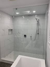 Black And White Marble Tiles Bathroom Glass Walk In Shower White Marble Shower Tile Gray Shower Tile Shower Wall Tile