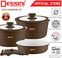 DESSINI ITALY 6 PCS Detachable Handle Induction Casserole Aluminium Pot Non  Stick Frying Pan Wok Bowl Cookware PERIUK