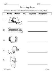 Black And White Computer Parts Name And Pictures 1st Grade Technology Terminolgy Worksheet Computer Science Lessons Teaching Computers Computer Lab Lessons