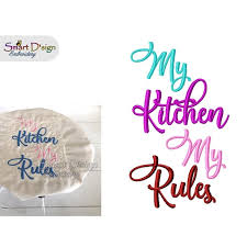 Decorative kitchen towels sewing projects hanging towels free motion embroidery embroidered towels patchwork mug rugs kitchen crafts diy create and craft. My Kitchen My Rules Kitchen Saying Set Digitized Machine Embroidery Design Kitchen Towels Feed Sack Towels Fiber Arts Art Collectibles Vadel Com