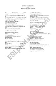 Eagles hotel california solo cover. Hotel California Lyrics Adjectives Practice Esl Worksheet By Sharonb