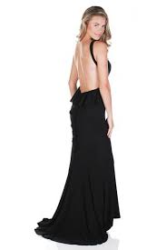 Jasz Couture 5758 Ruffled Open Evening Gown 75 Rental Black Gown Open Back Gown Low Back Gown Black Prom Dress Designer Dress Rental Dresses Evening Gowns