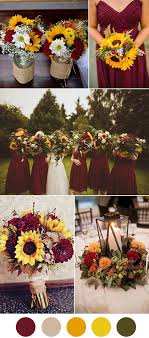 Sunflowers and roses wedding theme. 8 Beautiful Wedding Color Ideas In Shades Of Red Wine And Burgundy Elegantweddinginvites Com Blog Red Sunflower Wedding Backyard Wedding Sunflower Wedding