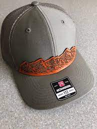 Mountain Range Leather Patch Hat For Nature Lovers Richardson Etsy Leather Patches Leather Hats Hat Designs