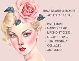 Acquerello rosa antico rosa Clipart Vintage Rose Lady PNG Download di  immagini digitali per la realizzazione di cartoline Scrapbook Junk Journal  Paper Crafts