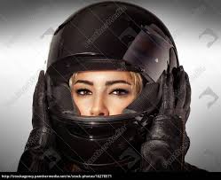 beautiful biker woman stock photo