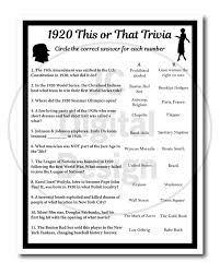 Among these were the spu. 1920 Birthday Trivia Game 1920 Birthday Parties Fun Game Etsy In 2021 Trivia Birthday Quiz Trivia Questions And Answers