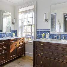 This master bath is inspired by modern organic elements. Blue And Brown Bathroom Design Ideas